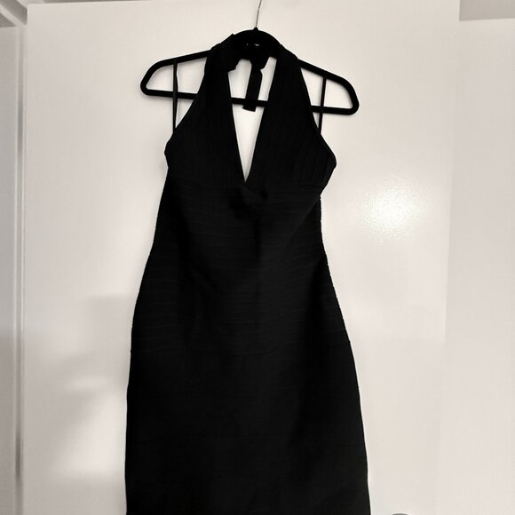 Herve Leger Black Bandage Bodycon Halter Cocktail Size L